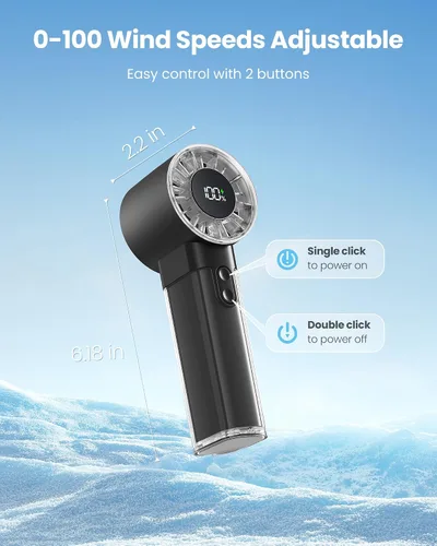 Miniatura 4 de Gaiatop Ventilador turbo portátil de mano, 1-100 velocidades altas ajustables, 3-20 horas de enfriamiento, 4800 mAh USB recargable portátil pequeños