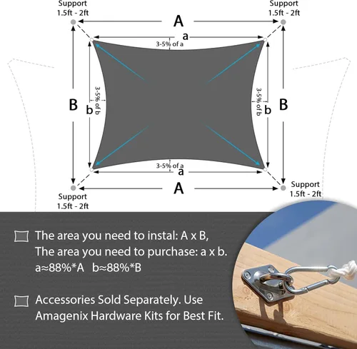 Miniatura 4 de Amagenix Toldo parasol rectangular de 07 x 12 pies, color gris oscuro, resistente, protección UV, transpirable, para patio, césped, jardín, uso al