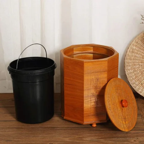 Miniatura 4 de Botes de basura retro de ratán, con tapa de borde geométrico, capacidad de 1.3/2.1 galones, cesta de basura de estilo chino
