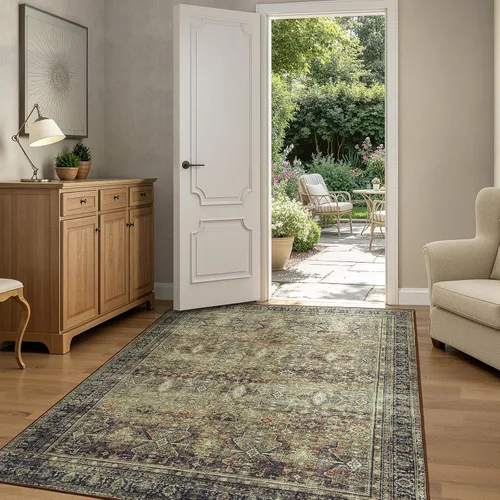 Miniatura 26 de Lofus Tapete de área, 5 x 7 pies, sala de estar, beige, lavable, respaldo antideslizante, neutro, suave, para dormitorio, comedor, hogar, oficina
