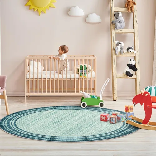 Miniatura 16 de Alfombra de pasillo moderna abstracta Lahome, alfombra lavable turquesa de 2 x 6 pulgadas para entrada, alfombra antideslizante de bajo pelo
