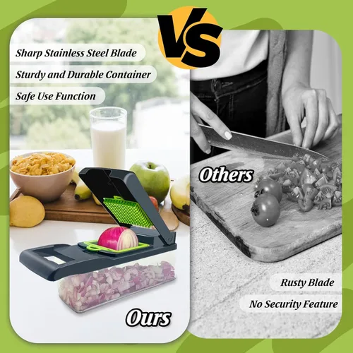 Miniatura 7 de Picador de verduras, multifuncional 14 en 1, picador de verduras de cocina con 8 cuchillas, cortador de cebolla profesional, cortador de verduras