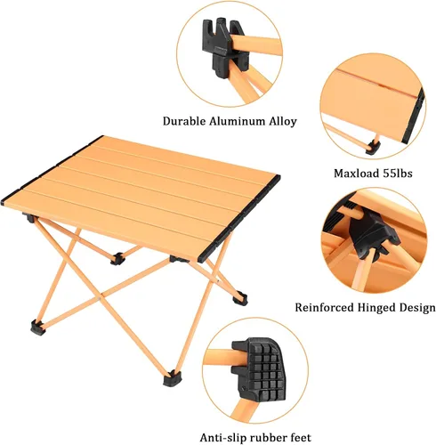 Miniatura 4 de Tesouro Mesa de camping portátil, mesa auxiliar plegable de aluminio para cocinar al aire libre, senderismo, viajes, picnic (albaricoque-grande)