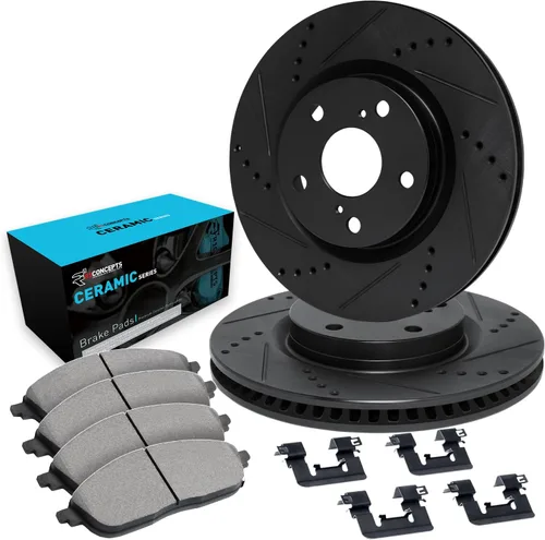 R1 Concepts Frenos y rotores delanteros, accesorios incluidos, kit de pastillas de freno y rotores de cerámica delanteras, compatible con Lexus