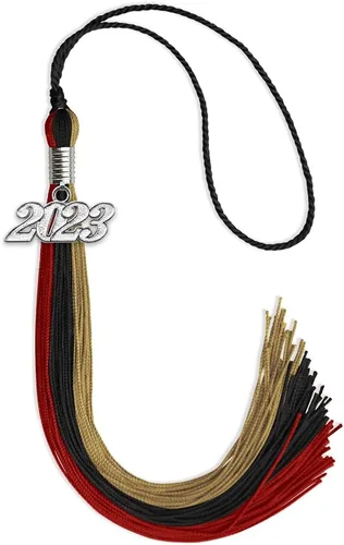 Miniatura 53 de Endea Graduation Borla de triple color con gota de fecha plateada (negro/dorado/granate, 2020)