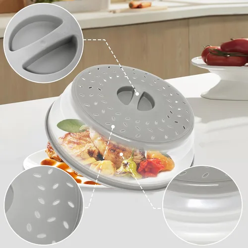Miniatura 3 de Paquete de 3 fundas plegables para microondas, protector de salpicaduras, tapa de microondas ventilada para alimentos, sin BPA, TPR, apto