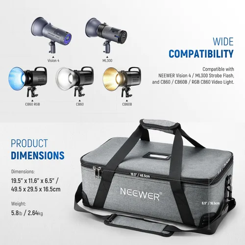 Miniatura 2 de NEEWER Bolsa de transporte con espuma movible acolchada para Studio Light Q300 Vision 4 ML300 CB60B RGB CB60 MS60B MS60C MS150B, bolsa de transporte