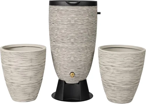 Miniatura 12 de RTS Home Accents Barril de lluvia Newport de 50 galones con soporte y tapa extraíble, color arenisca