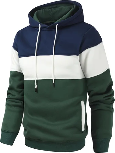 Miniatura 2 de Sudadera con capucha para hombre, diseño de bloques de color, casual, de vellón, manga larga, con capucha