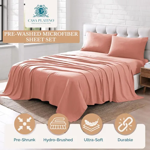 Miniatura 2 de Casa Platino Juego de sábanas de tamaño Queen, juego de 4 piezas con sábana de bolsillo profundo, microfibra cepillada para cama de tamaño Queen