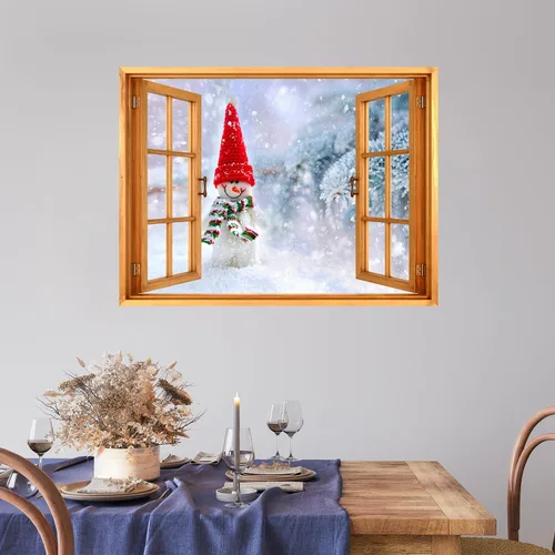 Miniatura 42 de wall26 Adhesivo de Pared Papá Noel Llevando Regalos Ventana Abierta Mural, No Se Despega y No Se Pega, Papel Tapiz No Tejido Decorativo