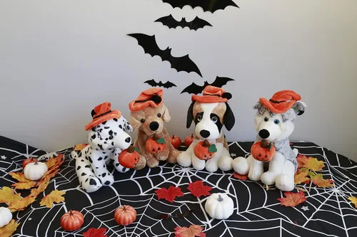 Miniatura 8 de Plushland Halloween Pawpals - Juguete de peluche de 8 pulgadas para cachorro, con sombrero y linterna Jack O Lantern de Halloween, calabaza