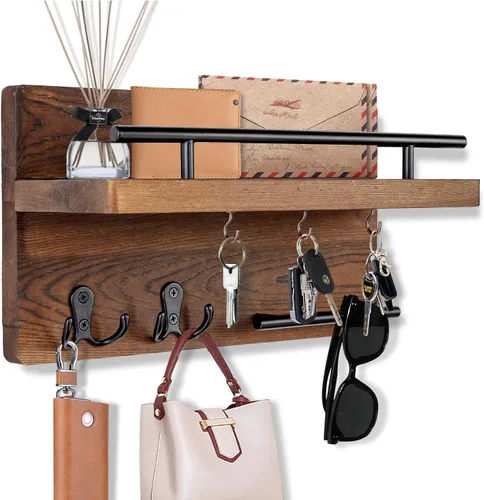 Miniatura 9 de OurWarm Soporte para llaves de pared con 5 ganchos para llaves, para colgar en la pared, con estante para llaves y correo, organizador de correos