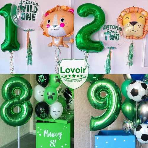 Miniatura 6 de Globo de 40 pulgadas color verde oscuro número 4 gigante, de papel de aluminio de Mylar gigante, globos de helio verde oscuro para fiestas
