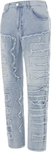 Miniatura 6 de Jeans apilados para hombre, pantalones de mezclilla rectos desgastados desgastados, ajustados sólidos rasgados, pantalones cargo Harajuku