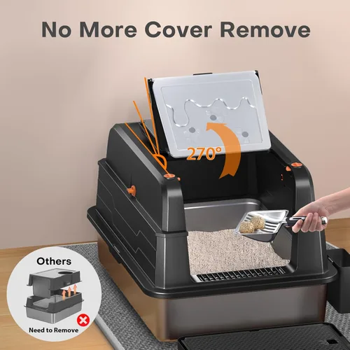 Miniatura 6 de CATLIKE XXXL - Caja de arena de acero inoxidable para gatos, 3 capas de orina a prueba de fugas, diseño cerrado con filtro de carbón para Maine Coon
