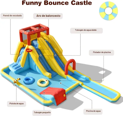 Miniatura 7 de BOUNTECH Tobogán acuático inflable, toboganes de surf duales para niños, parque de toboganes de agua, castillo inflable con 2 anillos de natación