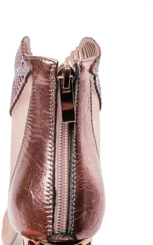 Miniatura 3 de IMPREMEY Women's Rhinestone High Heels, Leather Mesh Pointed Toe Glittering Jewel Back Zipper Summer Ankle Boots