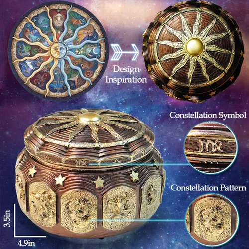 Miniatura 5 de Briskfeel Caja de música con signos del sol y del zodiaco, diosa giratoria, Plays You Are My Sunshine, con movimiento Sankyo de 18 notas, base