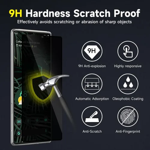 Miniatura 3 de YWXTW Paquete de 2 protectores de pantalla de privacidad para Google Pixel 6 Pro, protector de pantalla de vidrio templado de dureza 9H para Google