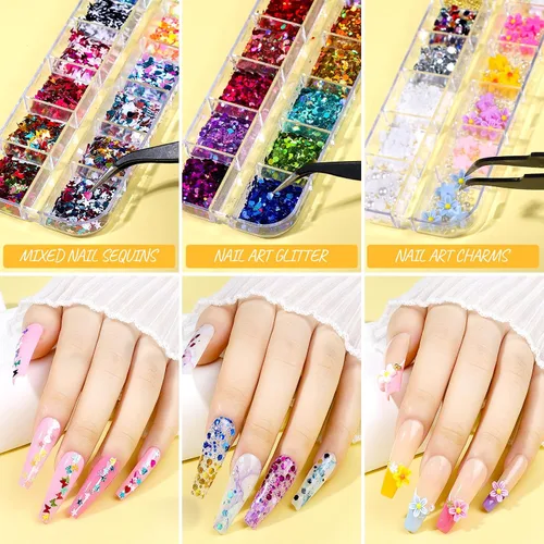 Miniatura 5 de Teenitor - Kit de uñas postizas - Puntas de uñas transparentes tipo ataúd, brochas de arte, bolígrafo de punteado, purpurina, pegatinas y strass