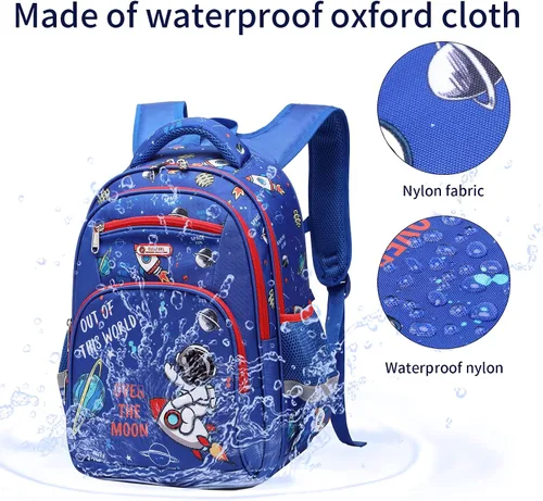 Miniatura 5 de Mochila infantil para niños de primaria, preescolar, 16 pulgadas, multifuncional, linda capacidad, Azul Patchwork, 16 pulgadas
