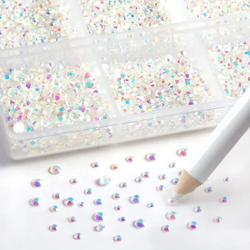 Miniatura 2 de Beadsland 7200 piezas de diamantes de imitación con parte trasera plana, diamantes de imitación transparentes para uñas, gemas redondas de cristal