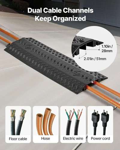 Miniatura 4 de VEVOR Paquete de 1 Cubierta de Cable Desplegable, Rampa Protectora de Cable y Manguera de Servicio Pesado de 2 Canales, Cubierta de Cable de Piso