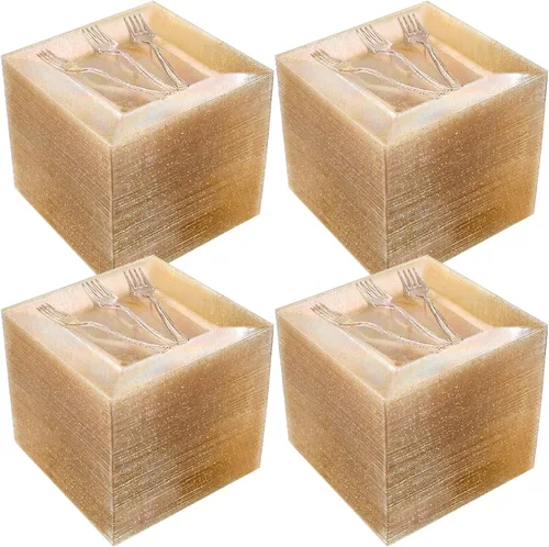 Eccliy Juego de 200 platos de plástico con purpurina dorada, incluye 100 platos desechables con purpurina de 6.5 pulgadas y 100 tenedores de postre