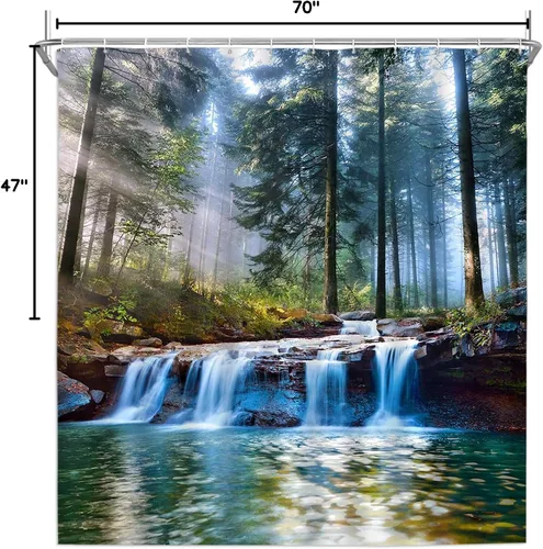 Miniatura 4 de Cortinas de ducha con cascadas, decoración de baño al aire libre con paisaje natural del bosque, sol, árbol, planta, paisaje del patio, cortinas