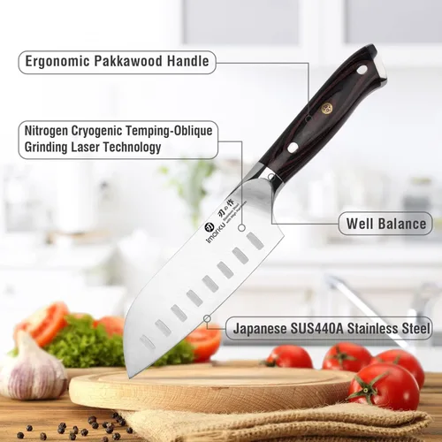 Miniatura 5 de imarku Santoku Cuchillo de chef de 5 pulgadas, cuchillo asiático ultra afilado, cuchillo de chef japonés, acero inoxidable japonés SUS440A, mango