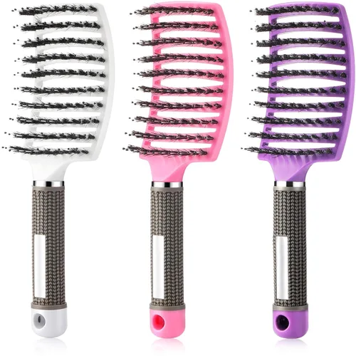 Patelai 3 cepillos curvados de cerdas de jabalí ventiladas, cepillo de pelo desenredante de secado rápido, para cabello húmedo, largo y rizado, 3