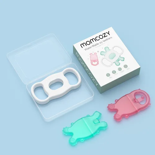 Miniatura 8 de Momcozy Juguetes mordedores para bebés, juguetes de dentición de silicona rellenables con agua fría para bebés, mordedor frío, mordedores de agua