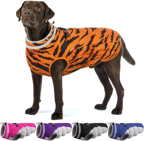 Miniatura 32 de Abrigo de invierno para perro, chaqueta grande para perro, chaqueta impermeable para mascotas con cremallera trasera, abrigo para mascotas con arnés