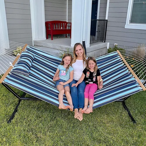 Miniatura 2 de Lazy Daze Hammocks - Hamaca doble de tela acolchada de 12 pies con barras de suspensión y almohada desmontable, capacidad de carga de 450 libras
