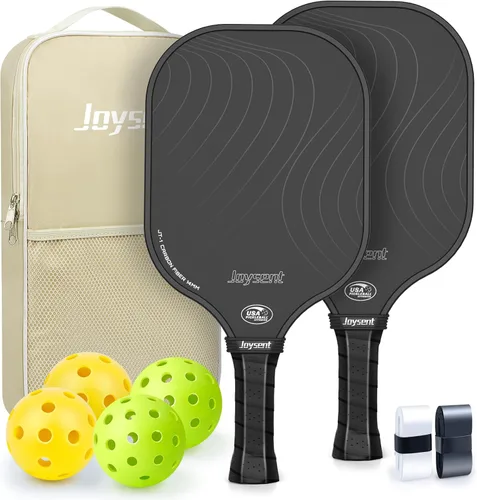 Juego de 2 palas de pickleball aprobadas por USAPA de fibra de carbono con raquetas de pickleball para principiantes, bolas de pepinillo para Negro