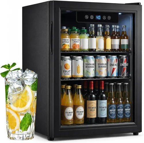 Refrigerador de bebidas, mini refrigerador de 1.8 pies cúbicos con puerta de vidrio y control electrónico de temperatura para cerveza, vino,