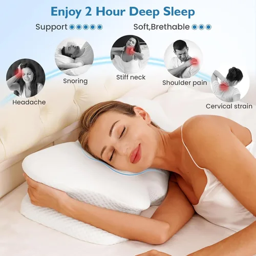 Miniatura 4 de 2 almohadas cervicales para aliviar el dolor de cuello, almohada cervical para dormir de lado, ergonómicas de espuma viscoelástica, almohadas