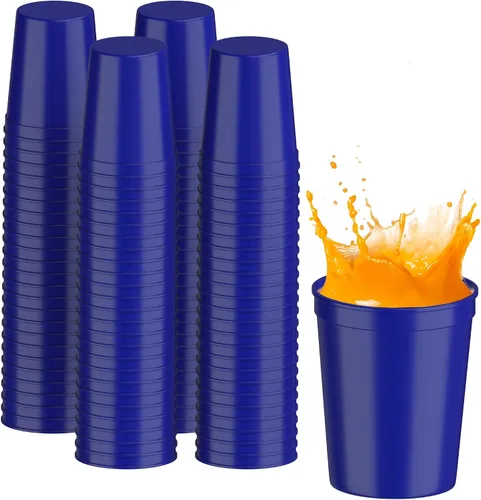 Miniatura 75 de PartyPrints Paquete de 100 vasos de plástico en blanco reutilizables de 10 a 12 onzas, vasos de estadio a granel, sin BPA, aptos para lavavajillas