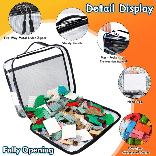 Miniatura 4 de Tesuko Paquete de 4 bolsas organizadoras de almacenamiento de juguetes para ladrillos Lego, juego de bloques de PVC transparente con cremallera