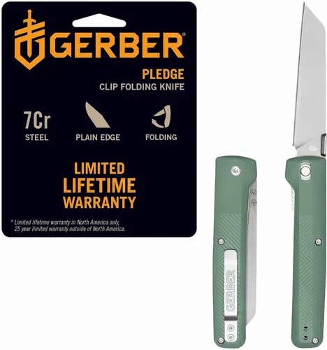 Miniatura 9 de Gerber Gear Pledge Pocket Knife with Pocket Clip - 3.7" Full Panel Plain Edge Blade Folding Knife - EDC Gear and Equipment Azul (Urban)