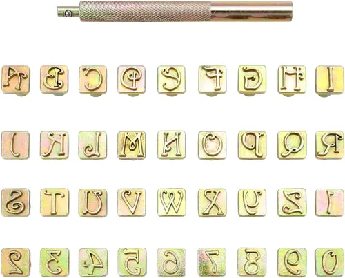 Miniatura 10 de Yoption Juego de 27 herramientas de estampado de carrocería de cuero, 26 sellos del alfabeto, herramienta de perforación de acero de 0.236 in+1