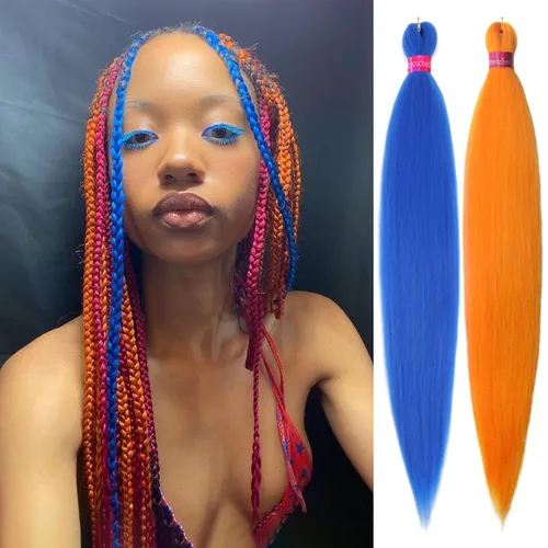 Miniatura 20 de Cabello trenzado negro preestirado, 2 paquetes de extensiones de cabello de trenzas de caja de 26 pulgadas, pelo sintético preestirado trenzado