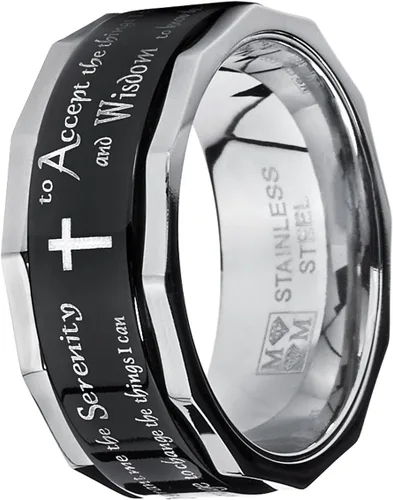 Miniatura 2 de Anillo giratorio de acero inoxidable negro para hombre y mujer, cruz religiosa, serenidad, oración, 0.354 in