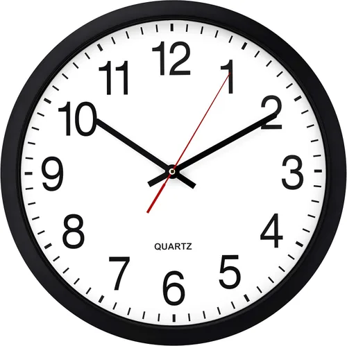 Miniatura 9 de Bernhard Products Reloj de pared negro, grande de 13 pulgadas, silencioso, de cuarzo, funciona con pilas, redondo, fácil de leer