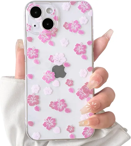 Miniatura 24 de Lovmooful Funda compatible con iPhone 14, bonito diseño transparente de flores de hibisco con estampado floral para niñas y mujeres, TPU suave a
