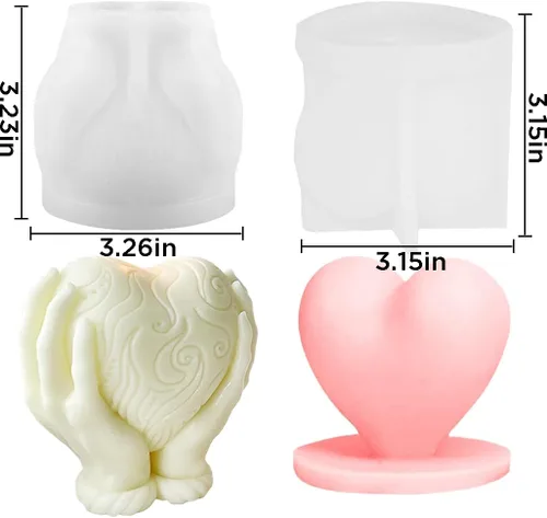 Miniatura 2 de 2 Piezas Moldes de Velas de Silicona en Forma de Corazón, Base de Corazón y Molde de Sostener Amor en la Mano, Molde de Día de San Valentín DIY