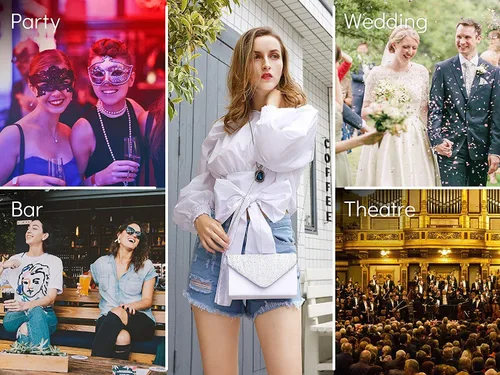 Miniatura 7 de Milisente Bolsa de noche para mujer, con diamantes de imitación con purpurina, para boda, bolsa de noche, sobre de cristal, bolsa cruzada