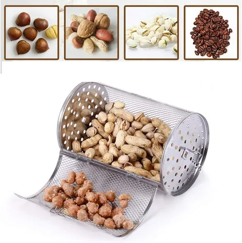 Miniatura 3 de 4.7 x 7.1 in de acero inoxidable asador parrilla asador horno horno cesta horno asado rotatorio para cacahuete seco nueces granos de café barbacoa