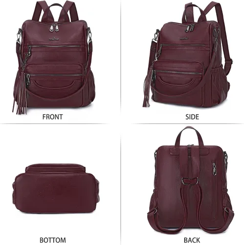 Miniatura 84 de Bolsos mochila monedero de piel sintética para mujer, bolsas con zíper, mochilas de hombro casuales